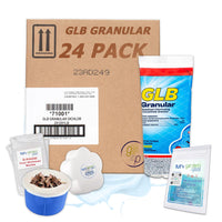 GLB Granular Chlorine (71001A) 24 LB (1 LB x 24) - Stabilized Fast Dissolving Pool Sanitizer, Calcium-Free, Shock Treatment Ready, with My Garden Pool Test Strips & Skimmer Socks and Scum Sponge