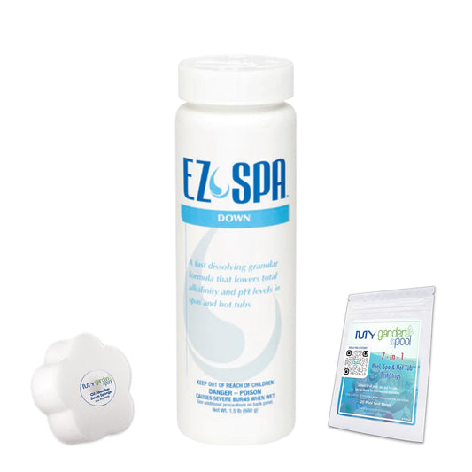 API Ez Spa Down 1.5lb - EZSD1.5 with My Garden Pool 20 Ct. Test Strips & Scum Sponge Oil-Absorbing Sponge for Hot Tubs and Pools & Pool-IQ, Smart Pool AI Assistant!