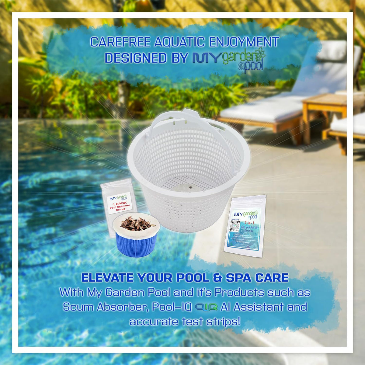 My Garden Pool 27180-009-000 Replacement for Hayward Pool Skimmer; Durable and Easy-to-Install Pool Skimmer Basket Replacement Skimmer Sock and 7-in-1 Pool & Spa Test Strips 20 Ct.