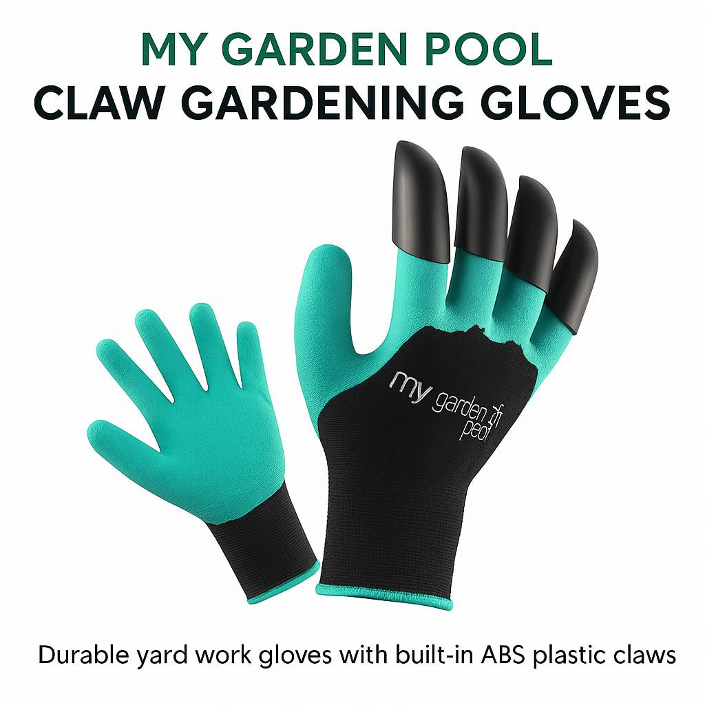 My Garden Pool Claw Gardening Gloves – Durable Yard Work Gloves with Built-In ABS Plastic Claws for Digging, Planting, and Raking – Breathable, Washable, One Size Fits Most