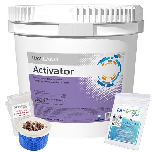 Haviland Durachlor Activator 20 lb with My Garden Pool Scum Socks, Test Strip & Pool-IQ AI Assistant