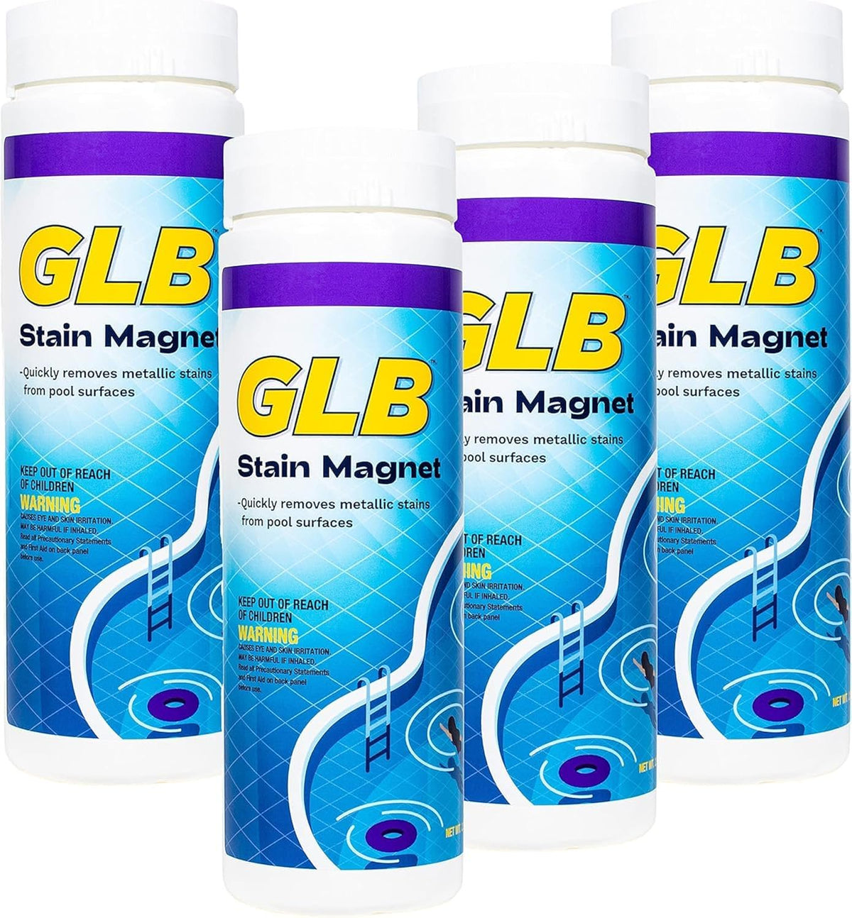 GLB Stain Magnet 2.5 LB (71020A) Surface Stain Treatment with My Garden Pool 2 Skimmer Socks & 7-in-1 Test Strips, 4-Pack