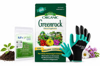 Espoma Organic Greenrock All-Natural Mineral Supplement and Fertilizer for Organic Gardening. for Flowers, Vegetables 7 LBS with My Garden Pool PH Soil Test Strips 20 ct, and Gardening Claw Gloves