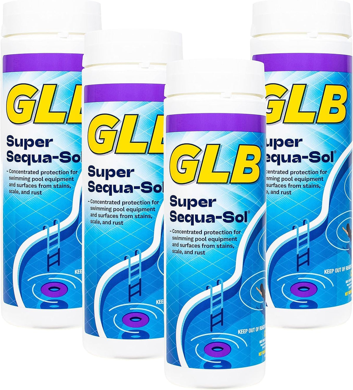 GLB Super Sequa-Sol 2 LB (71024A) Granular Stain Control Formula with My Garden Pool Skimmer Socks & 7-in-1 Test Kit, 4-Pack