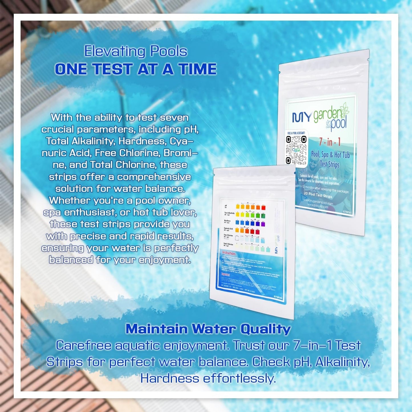 API Ez Spa Pre EZSPS 8 oz with My Garden Pool 20 Ct. Test Strips & Scum Sponge Oil-Absorbing Sponge for Hot Tubs and Pools & Pool-IQ, Smart Pool AI Assistant!