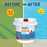 Poolife MPT Extra 11 lb, 42121 with My Garden Pool Scum Sponge, Scum Socks (2 ct.) and 7-in-1 Pool & Spa Test Strips (20 ct.)
