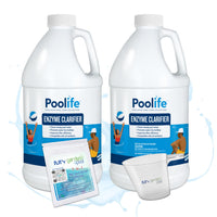 Poolife Enzyme Clarifier – Natural Pool Water Clarifier for Clear Water – Breaks Down Oils & Organic Matter – Includes My Garden Pool 7-in-1 Test Strips, Measuring Cup & Pool-IQ AI Assistant 2 Pack