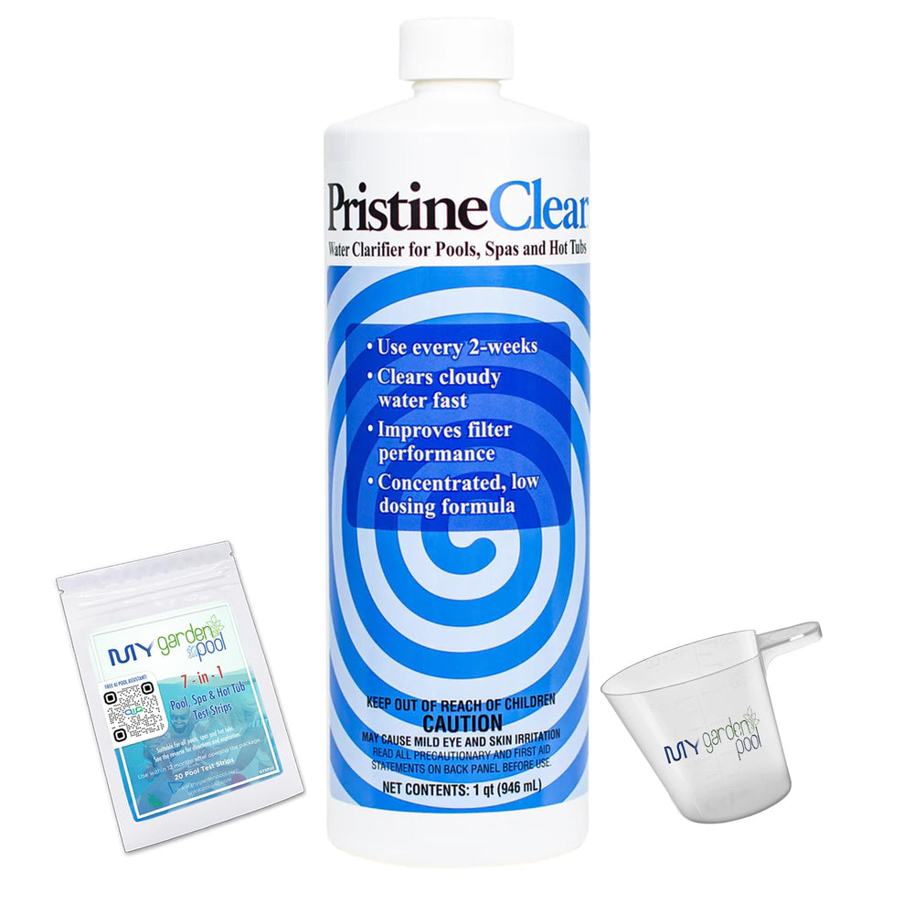 PristineClear 32 fl oz Pool & Spa Water Clarifier Removes Cloudiness and Enhances Filter Efficiency for Sparkling Water Includes My Garden Pool Measuring Cup