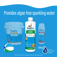 Poolife Defend+ 32 fl oz – 3-in-1 Pool Algae Protection – Clarifier + Preventative Shield – Includes Easy Measuring Cup, 7-in-1 Test Strips and Pool IQ - AI 2 Pack