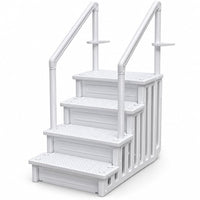 My Garden Pool 4-Step In-Pool Entry Stairs for 48–54 Inch Above-Ground Pools, Dual Handrails, Textured Step Surfaces, 2 Adjustable Deck Connectors and Slotted Side Panels, White