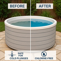 SRN Cold Plunge Kit – Sanitizer, Oxidizer, Spa Up, Spa Down – with My Garden Pool Scum Sponge & 7-in-1 Pool & Spa Test Strips (20 ct) – pH Balance & Maintenance Set for Ice Baths & Plunge Tubs