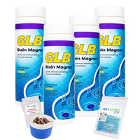 GLB Stain Magnet 2.5 LB (71020A) Surface Stain Treatment with My Garden Pool 2 Skimmer Socks & 7-in-1 Test Strips, 4-Pack