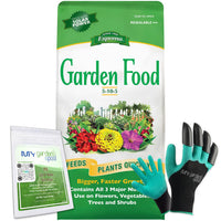 Espoma Garden Food 5-10-5 All Purpose Granular Fertilizer 6.75 lb for Trees Shrubs Flowers & Vegetables with My Garden Pool Soil Test Kit and Gardening Gloves