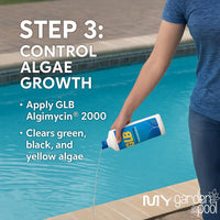 GLB Super Start-Up Pool Bundle – 4×1 lb Supersonic Shock, 2× Algimycin 2000, 2× Sequa-Sol, 1 lb Stabilizer, Super Blue – with My Garden Pool Skimmer Socks, Scum Sponge & Test Strips (20 ct)