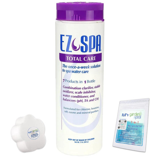 EZ Spa Hot Tub Total Care Weekly Preventative 2 LB with My Garden Pool 20 Ct. Test Strips & Scum Sponge Oil-Absorbing Sponge for Hot Tubs and Pools & Pool-IQ, Smart Pool AI Assistant!