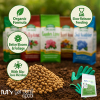 MYGP Organic Fertilizer Bundle – 5×4 lb: Garden, Holly, Plant, Lime & Acidifier – with My Garden Pool Claw Gloves & Soil pH Test Strips – Complete Soil Nutrition and pH Balancing Kit for Gardening