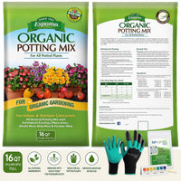 Espoma Organic Potting Mix 16 QT for Indoor & Outdoor Container Plants with My Garden Pool PH Soil Test Strips 20 Ct, Gardening Claw Gloves & Garden-IQ AI Assistant