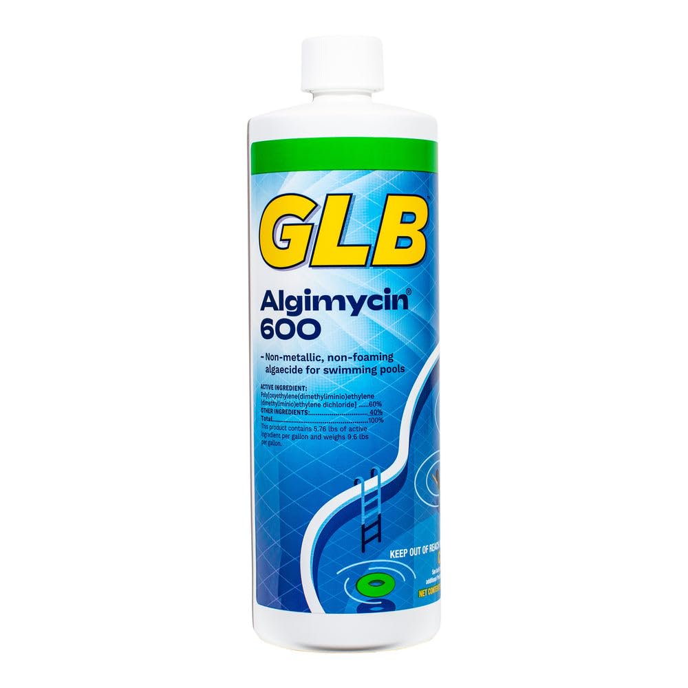 GLB Algimycin 600 Algaecide 32 FL OZ 71108A with My Garden Pool 7 in 1 Test Strips and Measuring Cup, 4 Pack