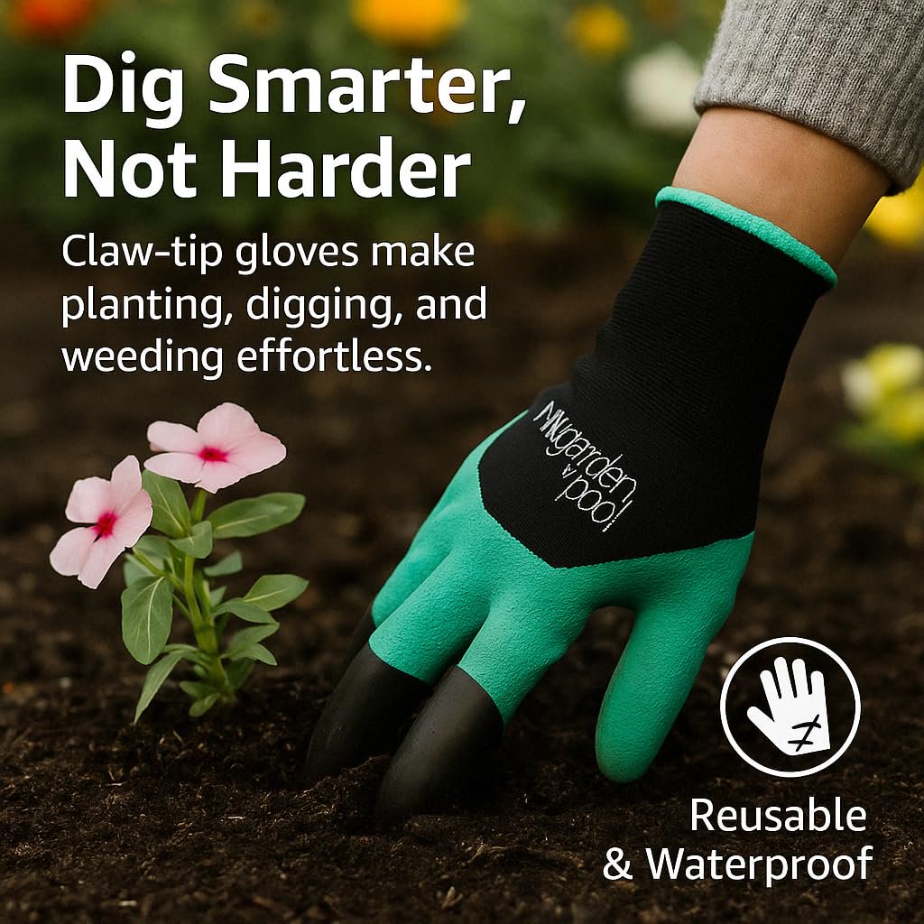 My Garden Pool Claw Gardening Gloves – Durable Yard Work Gloves with Built-In ABS Plastic Claws for Digging, Planting, and Raking – Breathable, Washable, One Size Fits Most
