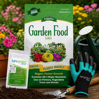 Espoma Garden Food 5-10-5 All Purpose Granular Fertilizer 6.75 lb for Trees Shrubs Flowers & Vegetables with My Garden Pool Soil Test Kit and Gardening Gloves