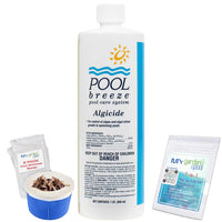 Pool Breeze Algicide 88580 – 32 oz – Effective Pool Algae Prevention – with My Garden Pool 7 in 1 Test Strips & Scum Socks
