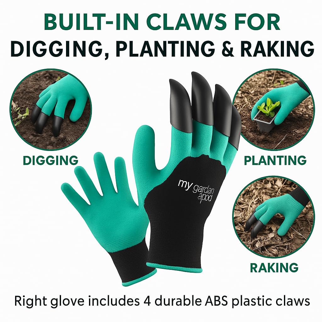 My Garden Pool Claw Gardening Gloves – Durable Yard Work Gloves with Built-In ABS Plastic Claws for Digging, Planting, and Raking – Breathable, Washable, One Size Fits Most