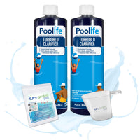 Poolife TurboBlu Clarifier – Concentrated Pool Water Clarifier for Clear Water – Boosts Filter Efficiency – Includes My Garden Pool Scum Socks, 7-in-1 Test Strips & Pool-IQ AI Assistant 2 Pack