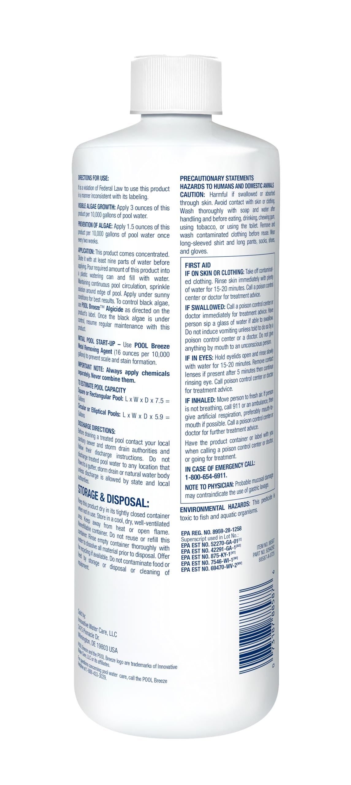 Pool Breeze Algicide 88580 – 32 oz – Effective Pool Algae Prevention – with My Garden Pool 7 in 1 Test Strips & Scum Socks