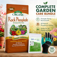Espoma Rock Phosphate – 28 lb Organic Plant Fertilizer for Outdoor Flower Or Vegetable Gardens with My Garden Pool PH Soil Test Strips 20 ct, and Gardening Claw Gloves