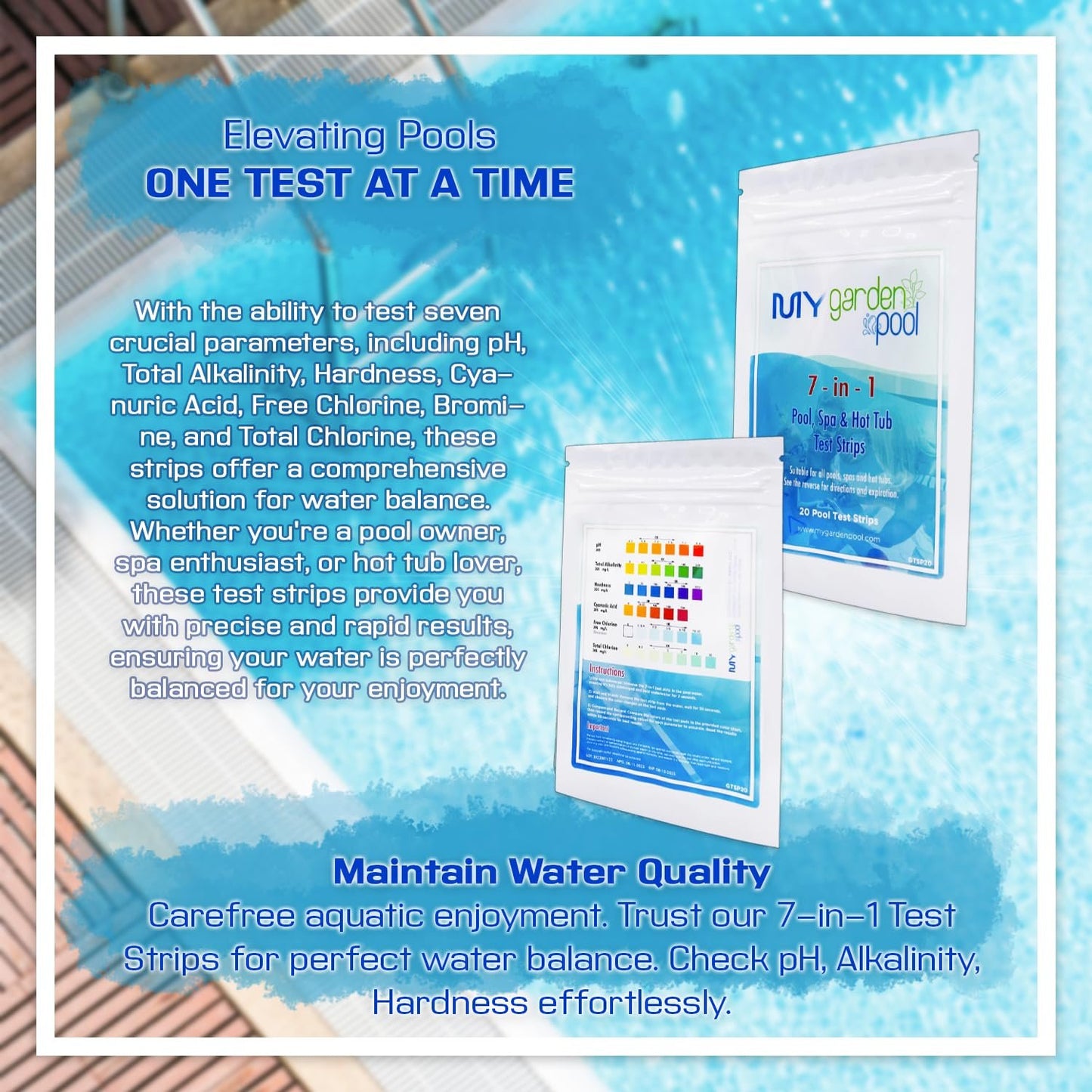 Drytec Calcium Hypochlorite Pool Shock 1 lb. 68% Bag, 24 Pack, Complete Pool Care Kit with My Garden Pool Skimmer Sock and 7-in-1 Test Strips, 60 ct. – Powerful Chlorine Shock for Clear Swimming Water