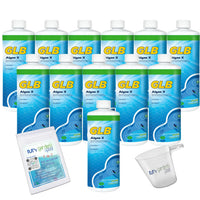 GLB Algae-X Algaecide 32 FL OZ 71100A with My Garden Pool 7 in 1 Test Strips and Measuring Cup, 12 Pack Pool-IQ, Smart Pool AI Assistant!