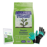 Coast of Maine SF6001 Starter Fertilizer 4 LB – Organic Plant Starter Formula for New Gardens with My Garden Pool Soil Test Strips & Claw Gardening Gloves