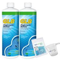 GLB Algimycin 3000 Algaecide 32 FL OZ 71105A with My Garden Pool 7 in 1 Test Strips and Measuring Cup, 2 Pack