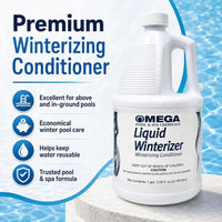 Omega Liquid Winterizer 1 Gallon Pool & Spa Winterizing Conditioner with My Garden Pool 2 Filter Drain Plugs, Seat Removal Tool, 7-in-1 Test Strips & Pool-IQ