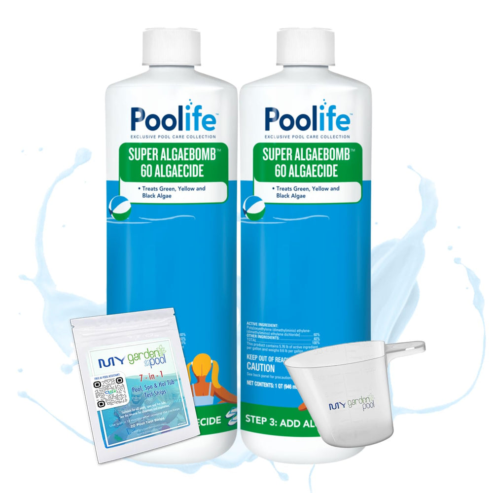 Poolife Super AlgaeBomb 60 – Non-Foaming Liquid Algaecide for Pools, Spas & Winterizing – 60% Polyquat Formula – Includes 7-in-1 Test Strips, Measuring Cup & Pool-IQ AI Assistant 2 Pack