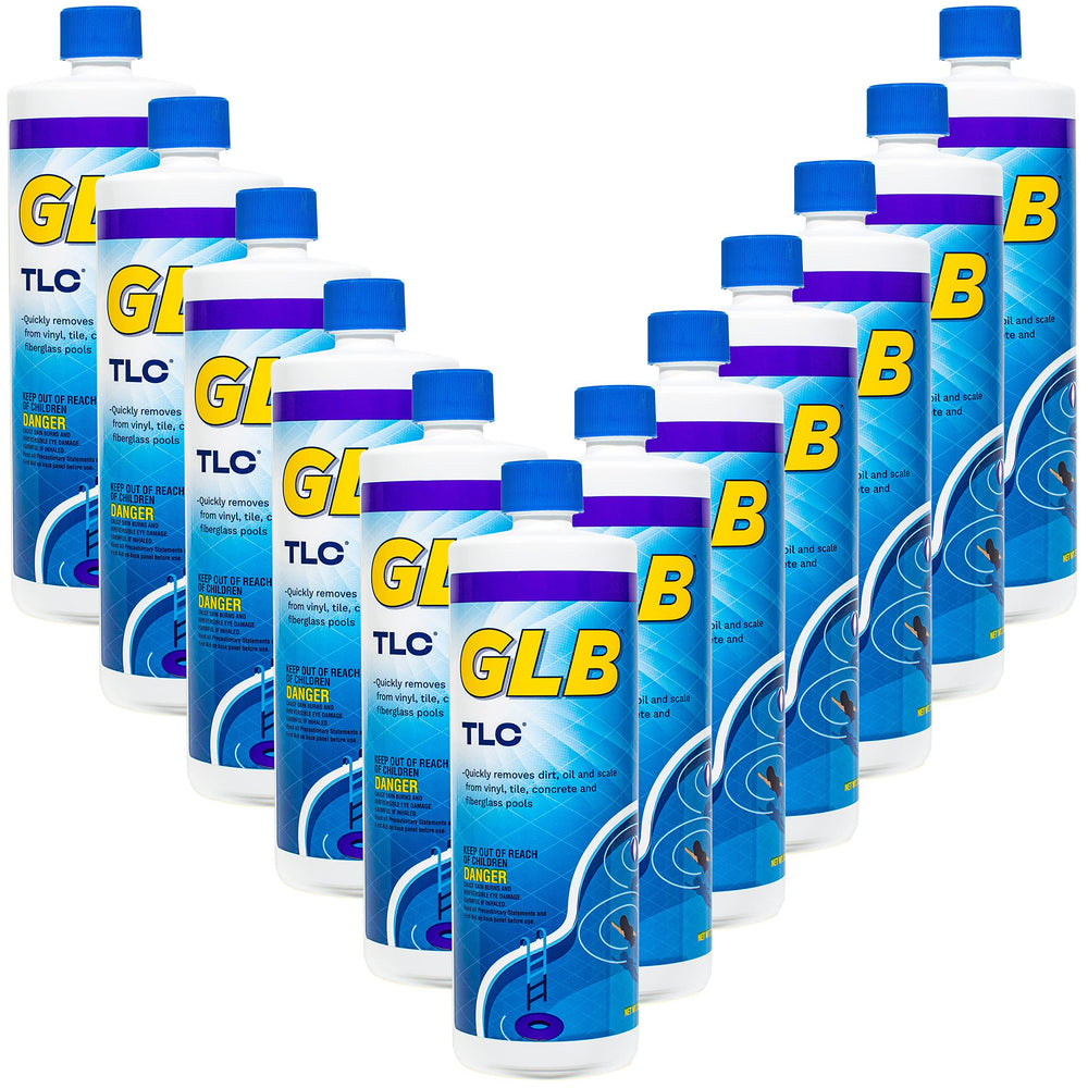GLB TLC Surface Cleaner 32oz (71028A) 12-Pack with My Garden Pool 7-in-1 Test Strips & Measuring Cup – Professional-Grade Pool Surface Cleaning