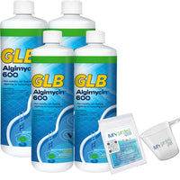 GLB Algimycin 600 Algaecide 32 FL OZ 71108A with My Garden Pool 7 in 1 Test Strips and Measuring Cup, 4 Pack
