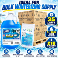 Splash Pool & Spa Antifreeze -50°F, 210 PACK - 35 CASES, Winter Protection for Pools & Spas - NEW DESIGN - with My Garden Pool 7-in-1 Pool & Spa Test Strips (20 ct.)