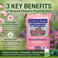 Coast of Maine RF6501 Rose & Flower Plant Food 12 LB – Natural Organic Fertilizer for Roses & Perennials with My Garden Pool Soil Test Strips & Gardening Claw Gloves