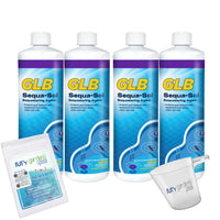 GLB Sequa-Sol 32 FL OZ (71016A) Pool Metal Control Solution with My Garden Pool Measuring Cup & 7-in-1 Test Kit, 4-Pack