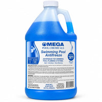 Omega Swimming Pool Antifreeze 1 Gallon, Protects to -50°F, Pool Plumbing Winterizer – Includes My Garden Pool 2 Filter Drain Plugs, Seat Removal Tool, 7-in-1 Test Strips & Pool-IQ Access