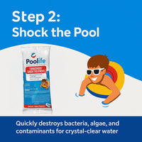 Poolife Basic Start-Up Pool Bundle – 1 lb TurboShock, Clarifier, AlgaeKill II, Stain Preventer – with My Garden Pool Skimmer Socks, Scum Sponge & 7-in-1 Pool Test Strips (20 ct)