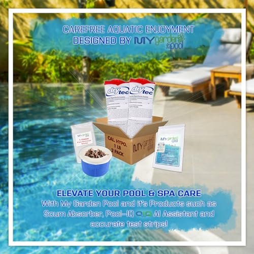 Drytec Calcium Hypochlorite Pool Shock 1 lb. 68% Bag, Complete Pool Care Kit with My Garden Pool Skimmer Sock and 7-in-1 Test Strips, 60 ct. – Powerful Chlorine Shock for Clear Swimming Water (2)