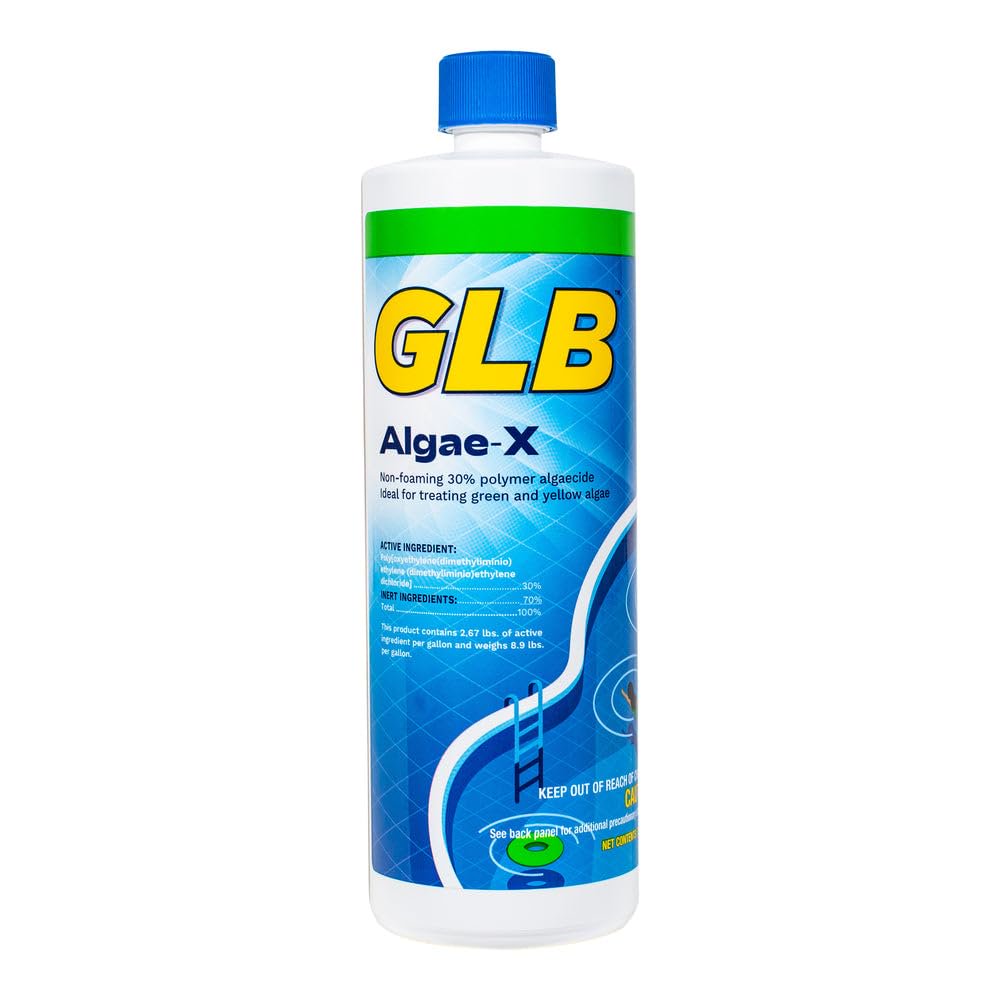 GLB Algae-X Algaecide 32 FL OZ 71100A with My Garden Pool 7 in 1 Test Strips and Measuring Cup, 12 Pack Pool-IQ, Smart Pool AI Assistant!