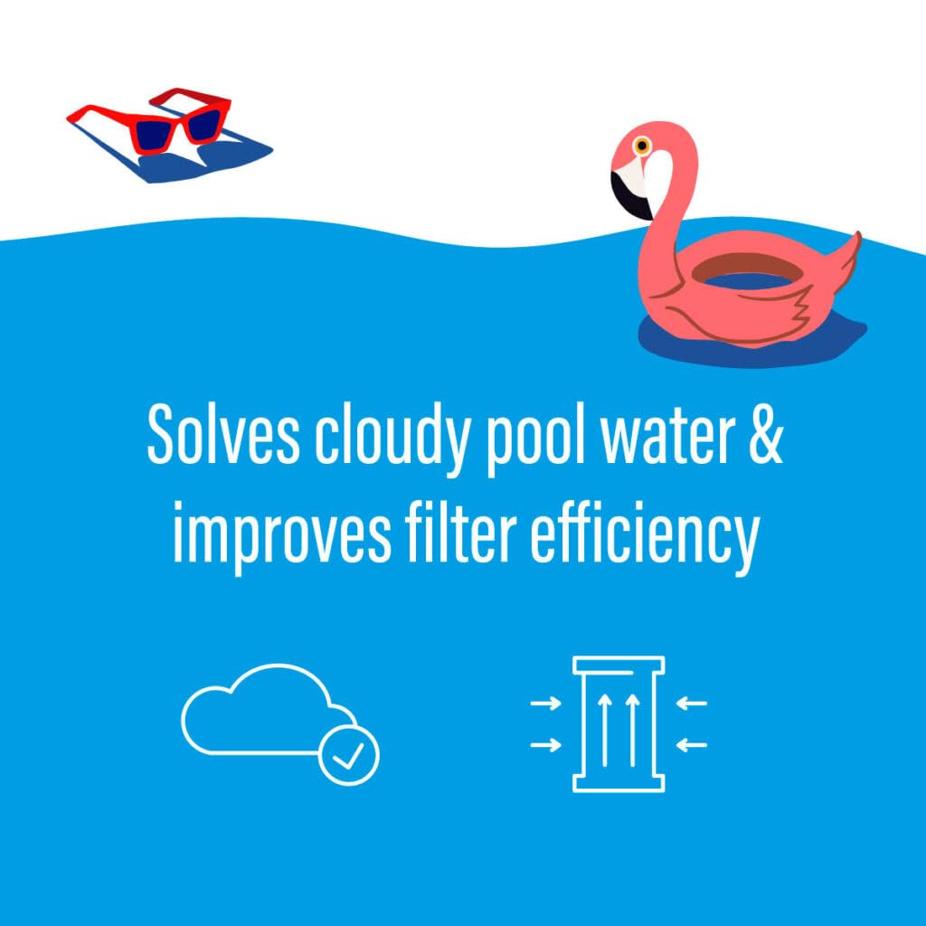 Poolife TurboBlu Clarifier – Concentrated Pool Water Clarifier for Clear Water – Boosts Filter Efficiency – Includes My Garden Pool Scum Socks, 7-in-1 Test Strips & Pool-IQ AI Assistant 2 Pack