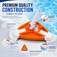 My Garden Pool Triangular Pool Vacuum Head with Corner Brushes, Swimming Pool Cleaner for Floors, Walls & Corners, Compatible with Standard Pool Poles & Vacuum Hoses, Made in USA