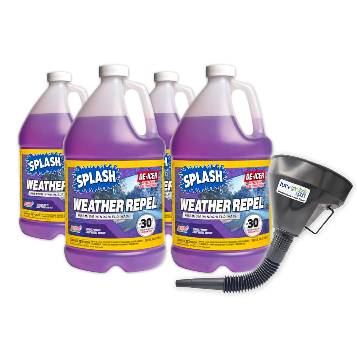 My Garden Pool Splash Purple -30 Weather Repel Windshield Washer Fluid Four Pack, 4 x 1 Gallon - Cold-Weather Defense Plastic Funnel Spout for Easy Pouring Hard-to-Reach Vehicles