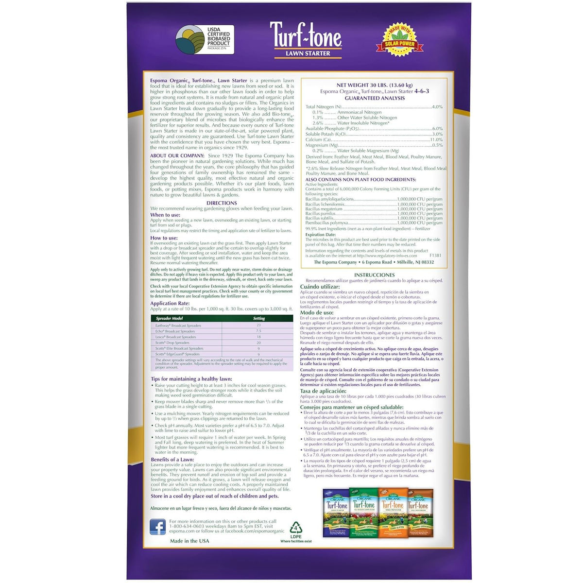 Espoma Turf-Tone Lawn Starter Natural & Organic Starter Fertilizer. with Long Lasting, Nitrogen, Phosphorus and Our Bio-Tone Formula. 30 lb  with My Garden Pool Soil pH Test Strips and Claw Gloves