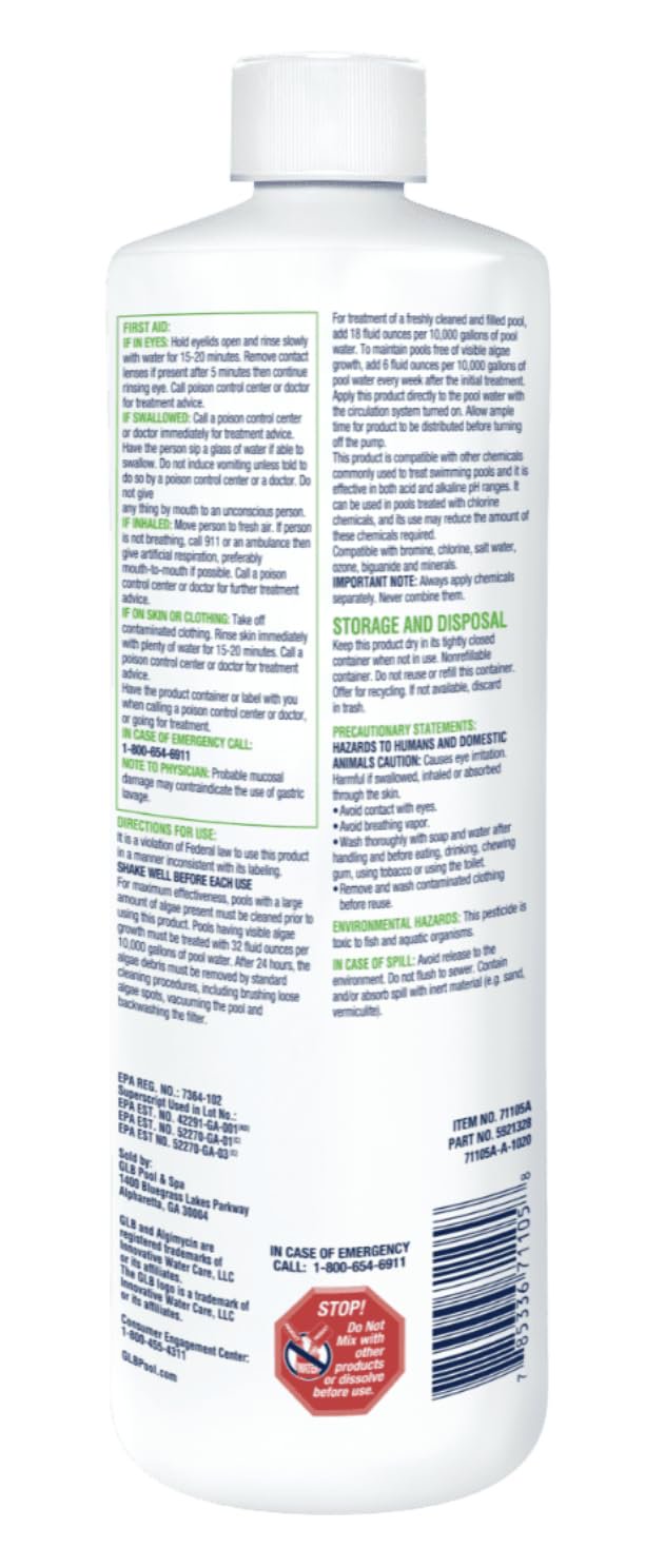 GLB Algimycin 3000 Algaecide 32 FL OZ 71105A with My Garden Pool 7 in 1 Test Strips and Measuring Cup, 4 Pack