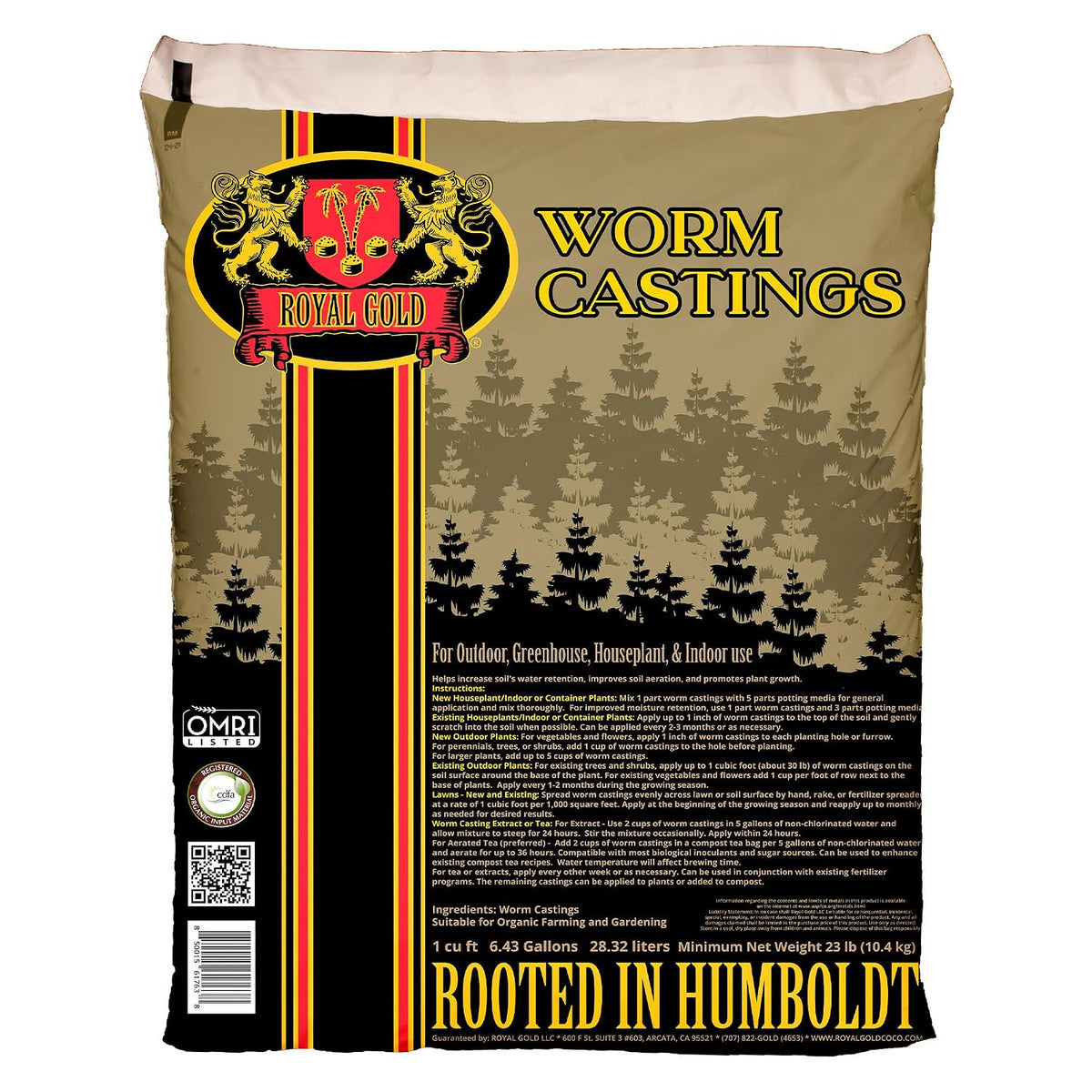 Royal Gold Worm Castings soil amendment 1 cu ft bag front